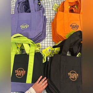 Trader Joe's Black and Orange Tote Bag set of 4